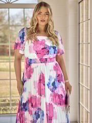 Yours Curve White London Abstract Square Neck Pleat Maxi Dress - Image 2 of 6
