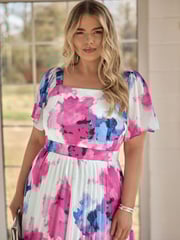 Yours Curve White London Abstract Square Neck Pleat Maxi Dress - Image 3 of 6