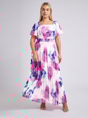 Yours Curve White London Abstract Square Neck Pleat Maxi Dress - Image 4 of 6
