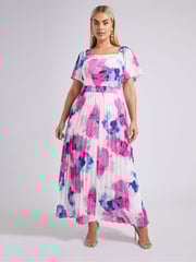 Yours Curve White London Abstract Square Neck Pleat Maxi Dress - Image 5 of 6