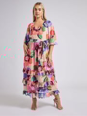 Yours Curve Pink London Floral Tiered V-Neck Maxi Dress - Image 1 of 6