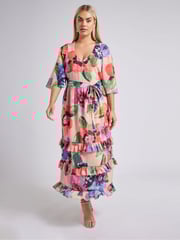 Yours Curve Pink London Floral Tiered V-Neck Maxi Dress - Image 2 of 6