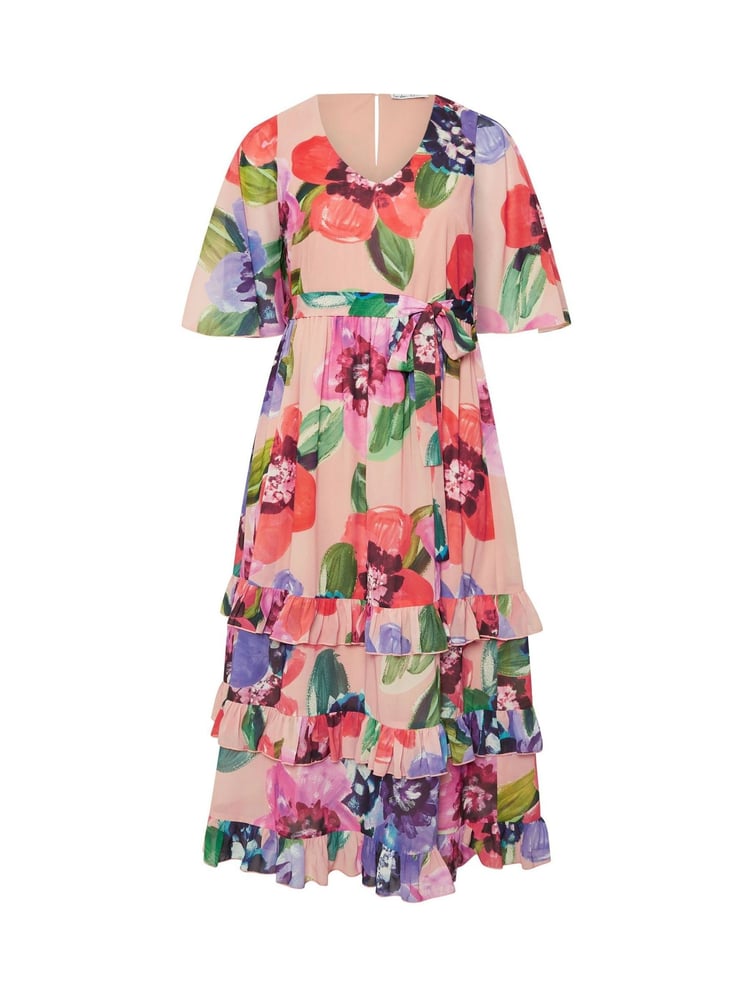 Yours Curve Pink London Floral Tiered V-Neck Maxi Dress - Image 6 of 6