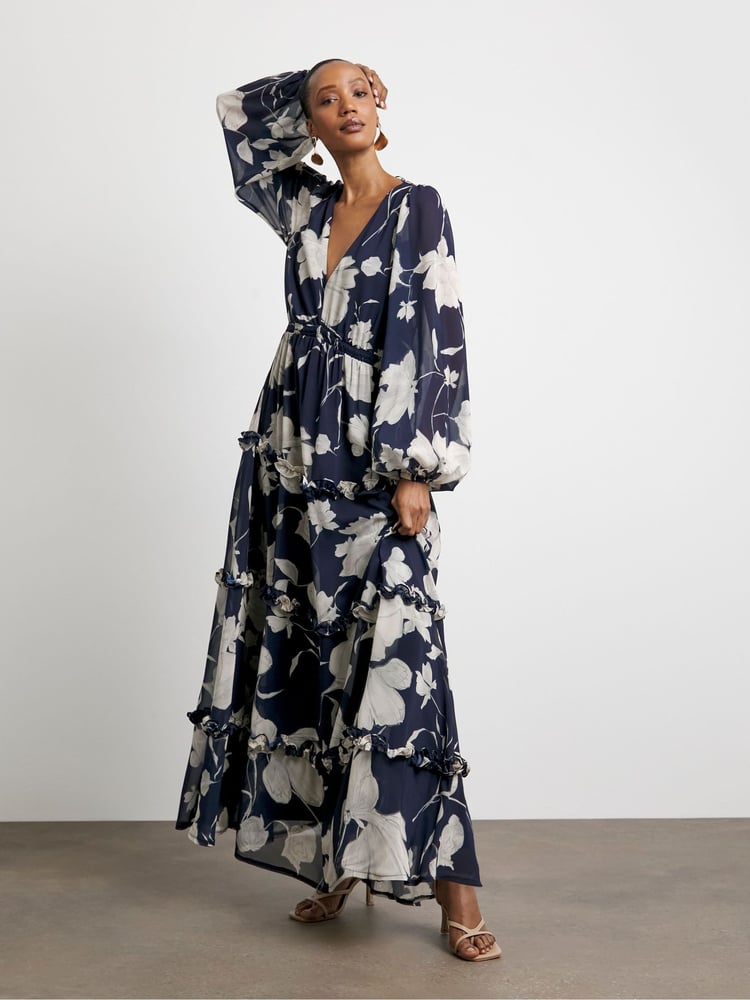 Joanna Hope Blue Romantic Ruffle Dress - Image 1 of 4