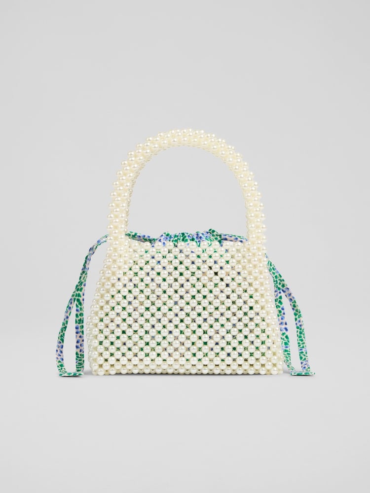 LK Bennett White Pearl Acrylic Pearl Bead Handle Mini Tote Bag - Image 1 of 2