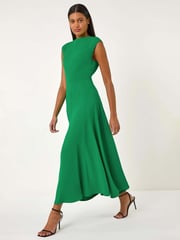 Roman Green High Neck Pleated Midi Dress - Image 1 of 5