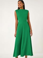 Roman Green High Neck Pleated Midi Dress - Image 3 of 5
