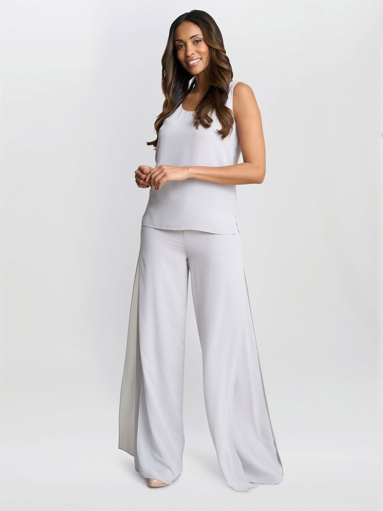 Gina Bacconi Chiffon Layered Slit Trousers - Image 1 of 6