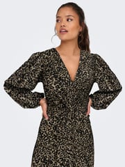 JDY Brown Leopard Print Knit Midi Dress - Image 1 of 5