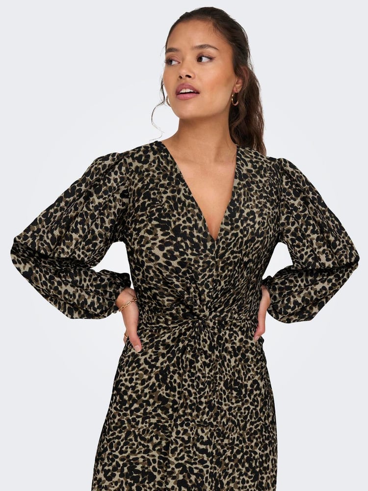 JDY Brown Leopard Print Knit Midi Dress - Image 1 of 5