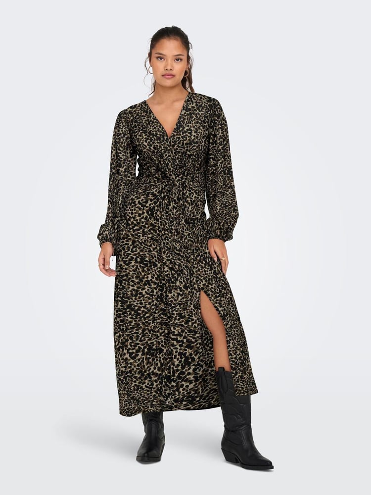 JDY Brown Leopard Print Knit Midi Dress - Image 2 of 5