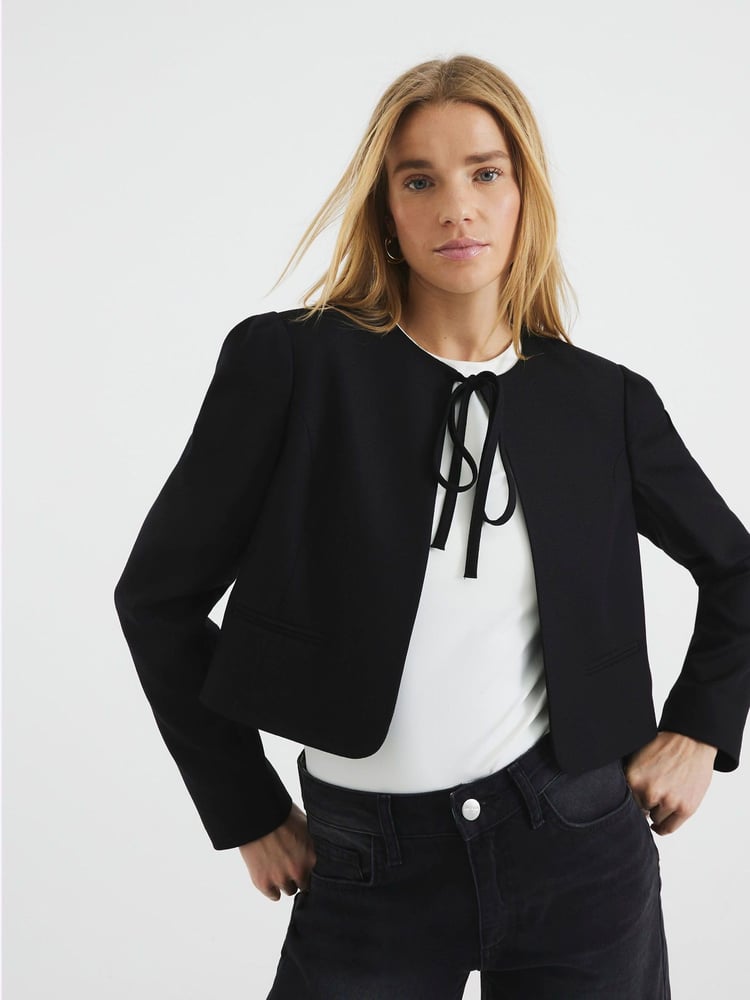River Island Black Black Tie Front Blazer - Image 1 of 6