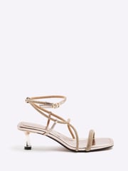 River Island Gold Kitten Heeled Strappy Embellished Sandals - Image 2 of 6