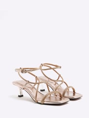 River Island Gold Kitten Heeled Strappy Embellished Sandals - Image 3 of 6