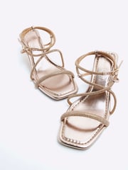 River Island Gold Kitten Heeled Strappy Embellished Sandals - Image 5 of 6