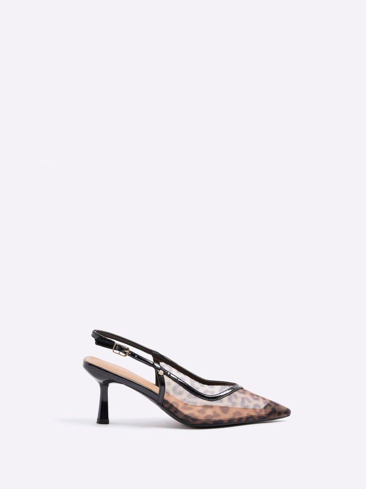 River Island Brown Leopard Print Mesh Court Shoes - Image 2 of 6 River Island Brown Leopard Print Mesh Court Shoes - Image 2 of 6