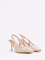 River Island Cream Wide Fit Mesh Sling Back Court Shoes - Image 3 of 6