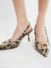 River Island Brown Leopard Print Buckle Sling Court Shoes - Image 6 of 6