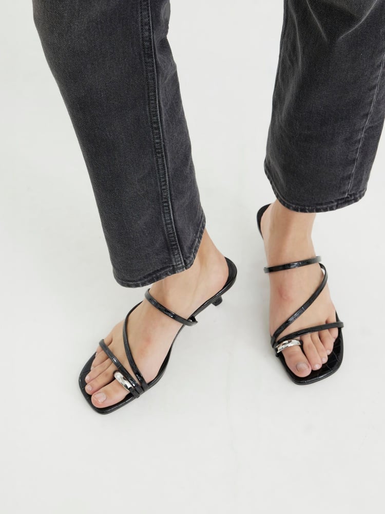 River Island Black Strappy Kitten Heel Mules - Image 1 of 6