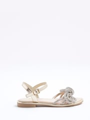 River Island Gold Girls Embelished Knot Flat Sandals - Image 1 of 5