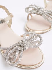 River Island Gold Girls Embelished Knot Flat Sandals - Image 3 of 5