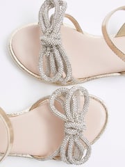 River Island Gold Girls Embelished Knot Flat Sandals - Image 4 of 5