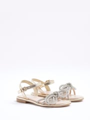 River Island Gold Girls Embelished Knot Flat Sandals - Image 5 of 5