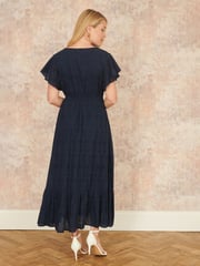 Yumi Blue Cotton Broderie Anglaise Wrap Midi Dress - Image 4 of 5