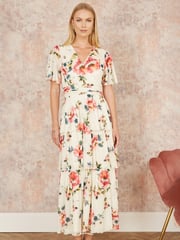 Yumi Cream Floral Mesh Tiered Maxi Dress - Image 1 of 5
