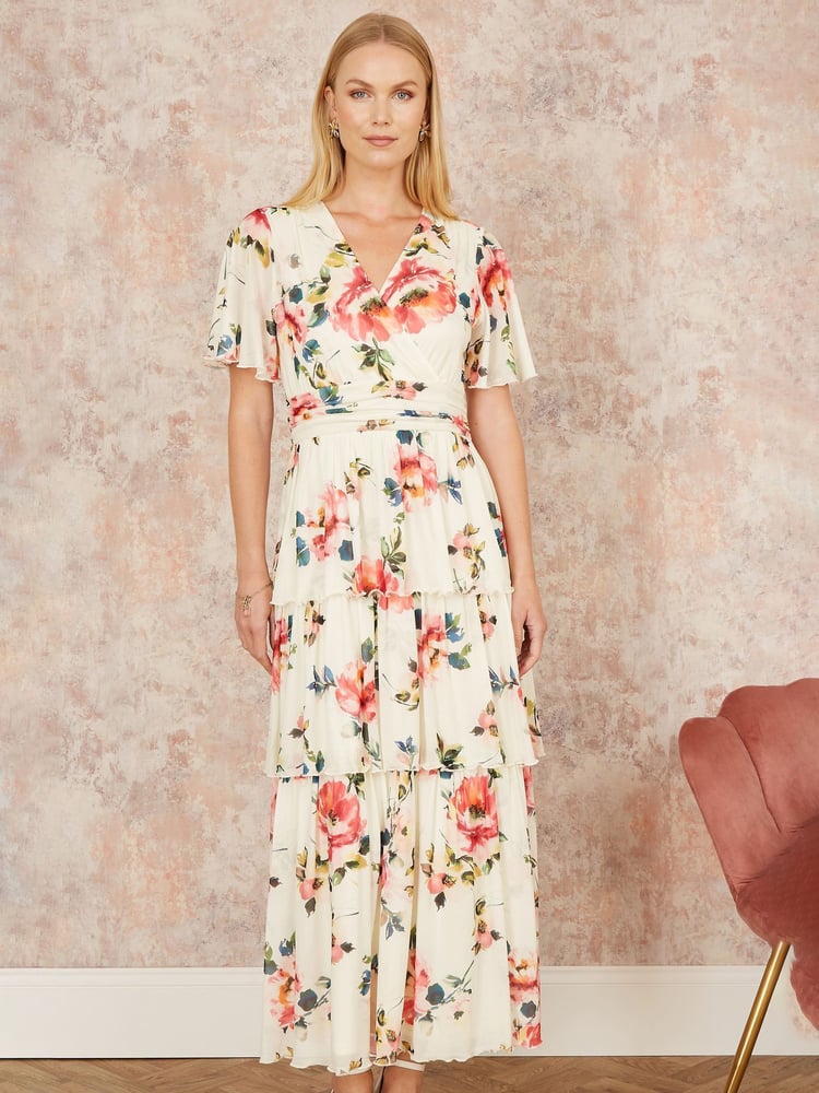Yumi Cream Floral Mesh Tiered Maxi Dress - Image 1 of 5
