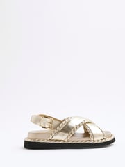 River Island Gold Wide Fit Cross Strap Sandals - Image 1 of 5