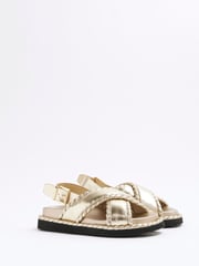 River Island Gold Wide Fit Cross Strap Sandals - Image 2 of 5