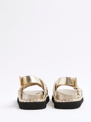 River Island Gold Wide Fit Cross Strap Sandals - Image 3 of 5