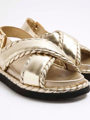 River Island Gold Wide Fit Cross Strap Sandals - Image 4 of 5
