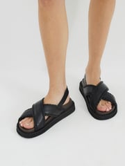 River Island Black Wide Fit Cross Strap Sandals - Image 1 of 6