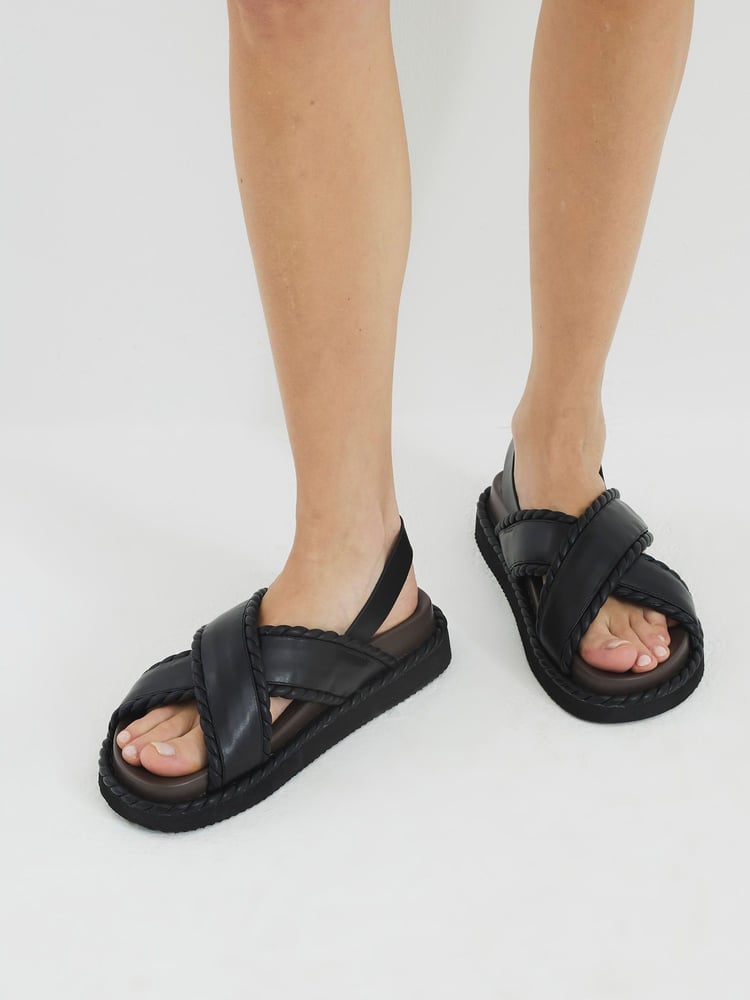 River Island Black Wide Fit Cross Strap Sandals - Image 1 of 6