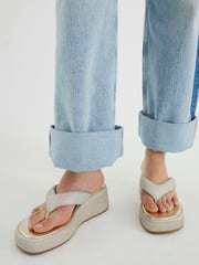 River Island Silver Toe Thong Wedge Sandals - Image 1 of 6