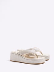 River Island Silver Toe Thong Wedge Sandals - Image 3 of 6