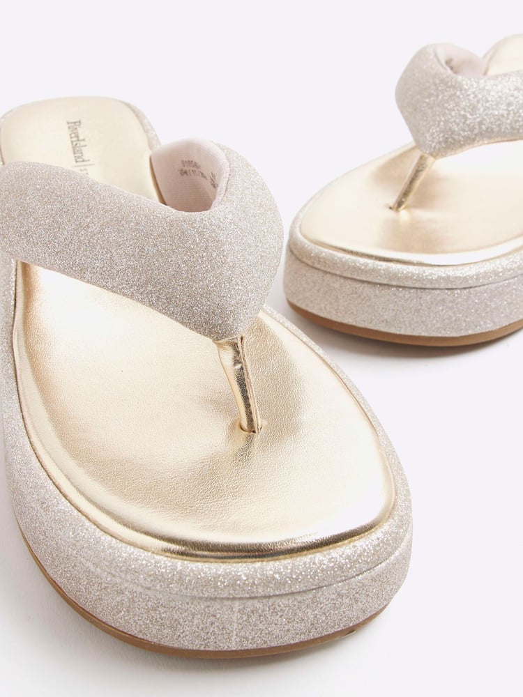 River Island Silver Toe Thong Wedge Sandals - Image 6 of 6