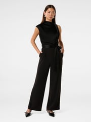 Forever New Black Sienna Satin Asymmetric Jumpsuit - Image 1 of 4