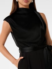 Forever New Black Sienna Satin Asymmetric Jumpsuit - Image 3 of 4