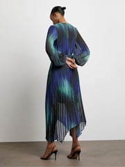 Joanna Hope Blue Asymmetic Pleated Dress - Image 2 of 4