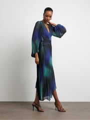 Joanna Hope Blue Asymmetic Pleated Dress - Image 3 of 4