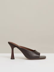 Reiss Chocolate Justine Leather Heeled Mules - Image 1 of 5