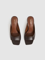 Reiss Chocolate Justine Leather Heeled Mules - Image 3 of 5