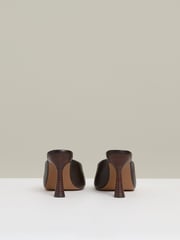 Reiss Chocolate Justine Leather Heeled Mules - Image 4 of 5