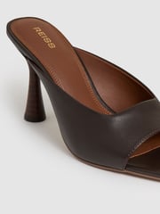 Reiss Chocolate Justine Leather Heeled Mules - Image 5 of 5