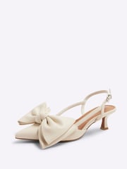 River Island Cream Brown Raffia Sling Back Bow Heeled Court Shoes - Image 3 of 5