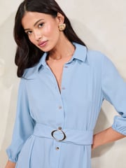 Lipsy Blue Petite 3/4 Sleeve Button Through Midi Shirt Dress - Image 3 of 4