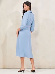 Lipsy Blue Petite 3/4 Sleeve Button Through Midi Shirt Dress - Image 4 of 4